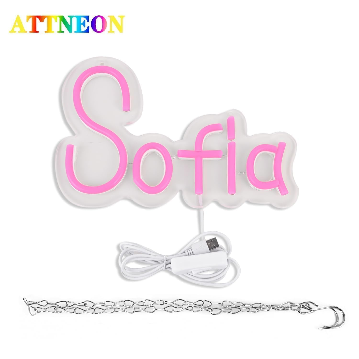ATTNEON Sofia Name Neon Sign for Wall Decor,LED Sofia Name Neon
